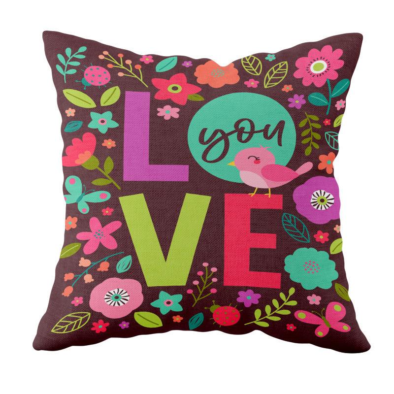 Valentine's Day Cushion Short Plush Love Printed Cushion Cover Car Bedside Cushion Gift
