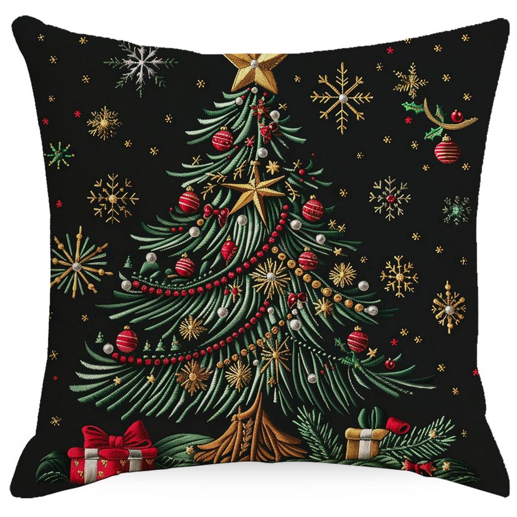 New Christmas Pillowcase Linen Imitation Embroidery Print Classic Christmas Tree Decorative Cushions Cover for Sofa Home Decor
