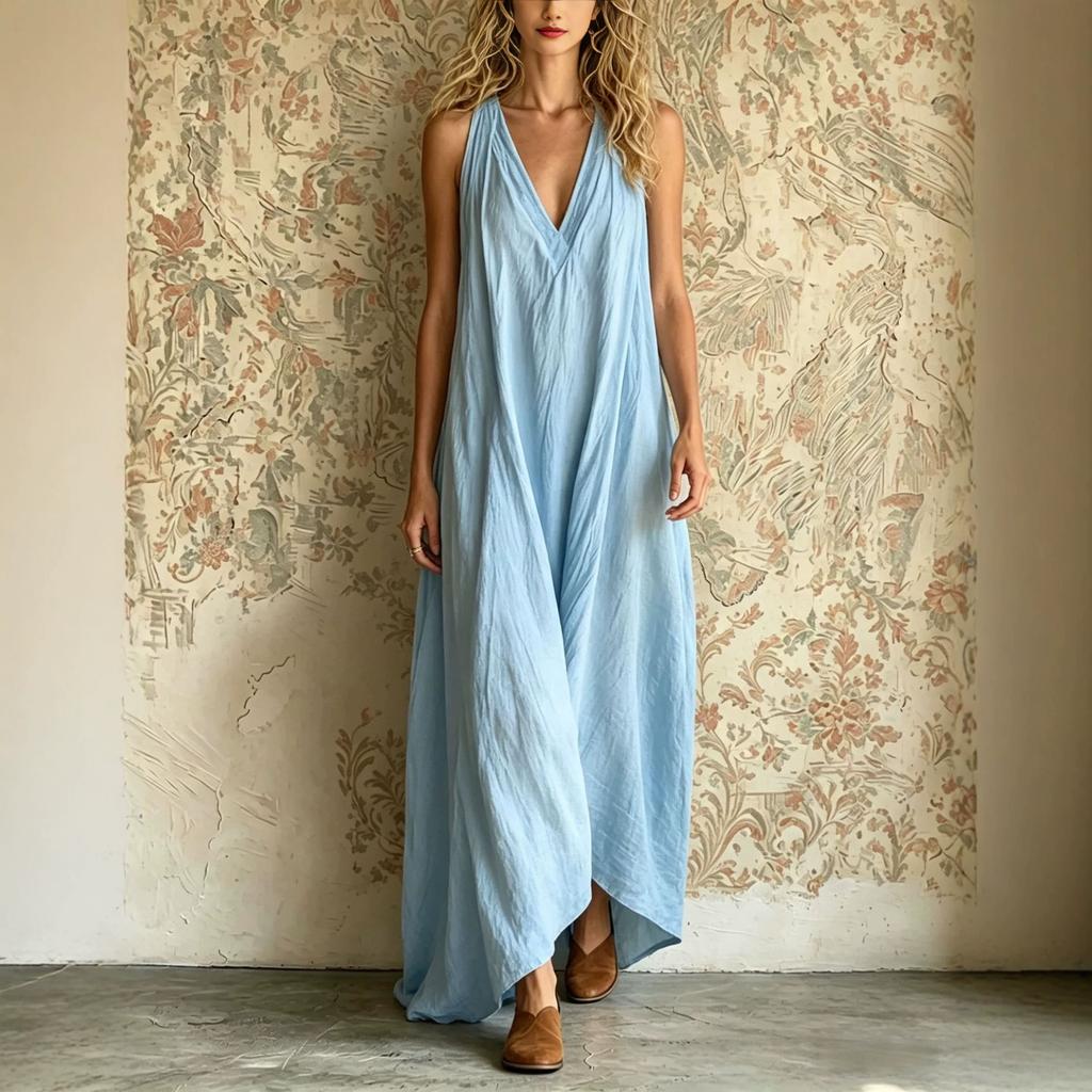 European and American new women's clothing, casual sleeveless loose pocket women's long dress