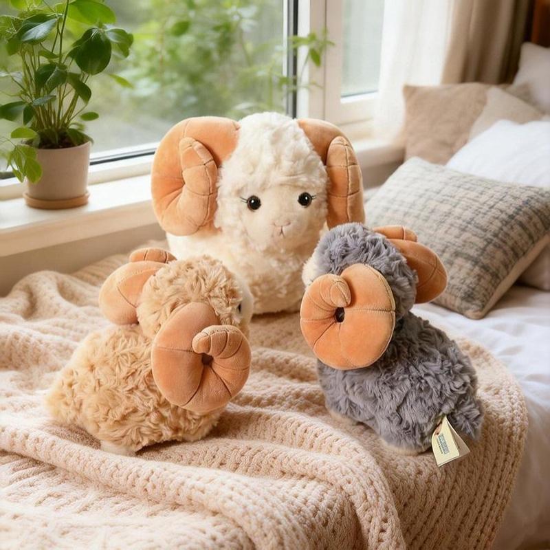 1Pcs Soft Fluffy Big Horns Sheep Doll Cute Sheep Plush Toys Warm Cozy Hugging Appease Animal Doll Birthday Gift For Girls