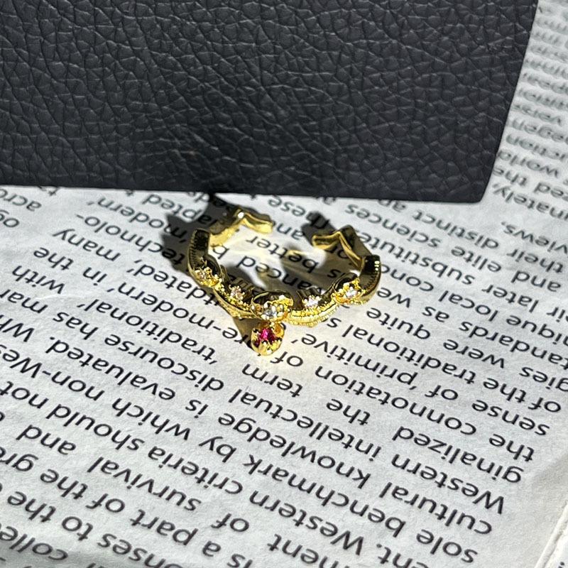 Palace style mixed and matched flower brushed hollow retro inlaid temperament open ring women's exquisite light luxury fashion ring