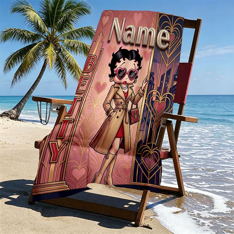 Custom Name Personalized Betty Boop Print Beach Towel, for Trip Camping Beach Party Home Decor, Birthday Gift for Family & Friends