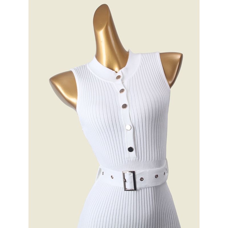 Hong Kong Style Waist-Tight Slim Looking Single-Breasted Knitted Hip Skirt Sexy Sleeveless Autumn Inner Wear Dress