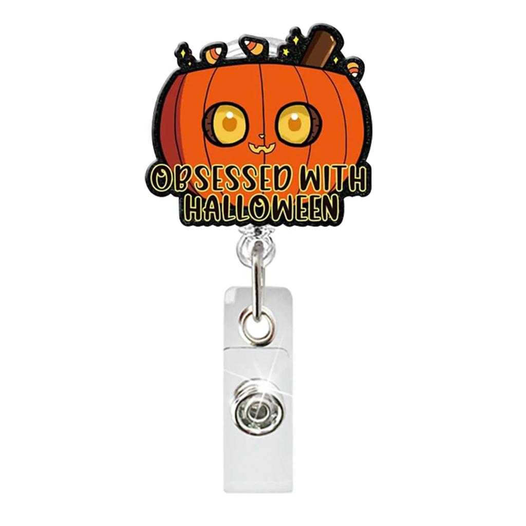 Halloween Badge Reel Bat Spider Web Ghost Pumpkin Retractable Id Badge Holder With 360 Rotating Alligator Clip Nurse Name Holder