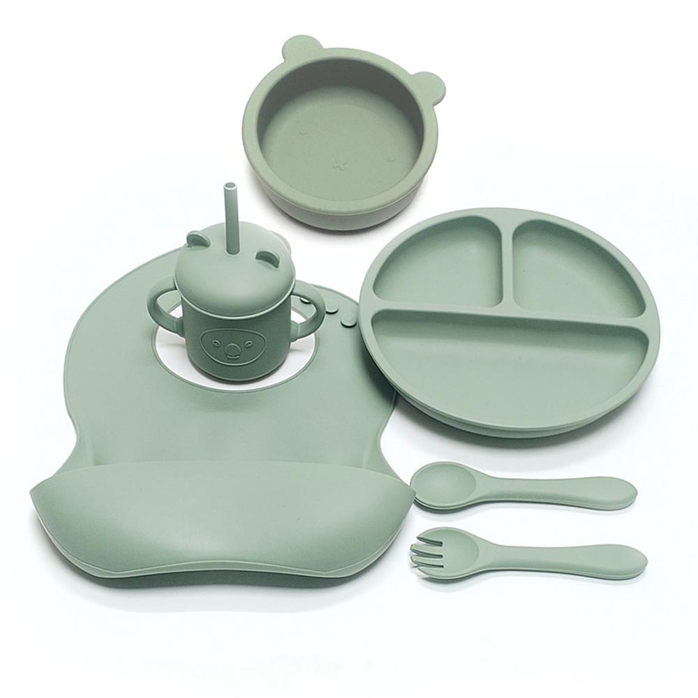 Non-Toxic 6Pcs Children'S Silicone Tableware Set For Men And Women Children'S Bowls Cartoon Dinner Bowl Bib Water Cup Kit