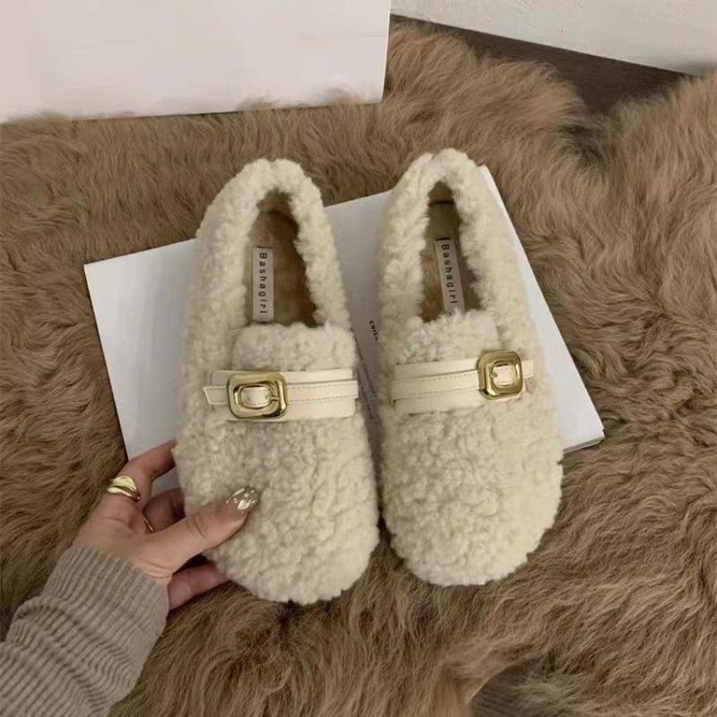 New Style Fashion Women Round Toe Slip-on Female Footwear Loafers Fur Casual Sneaker Autumn Slip on Dress Zapatos Mujer