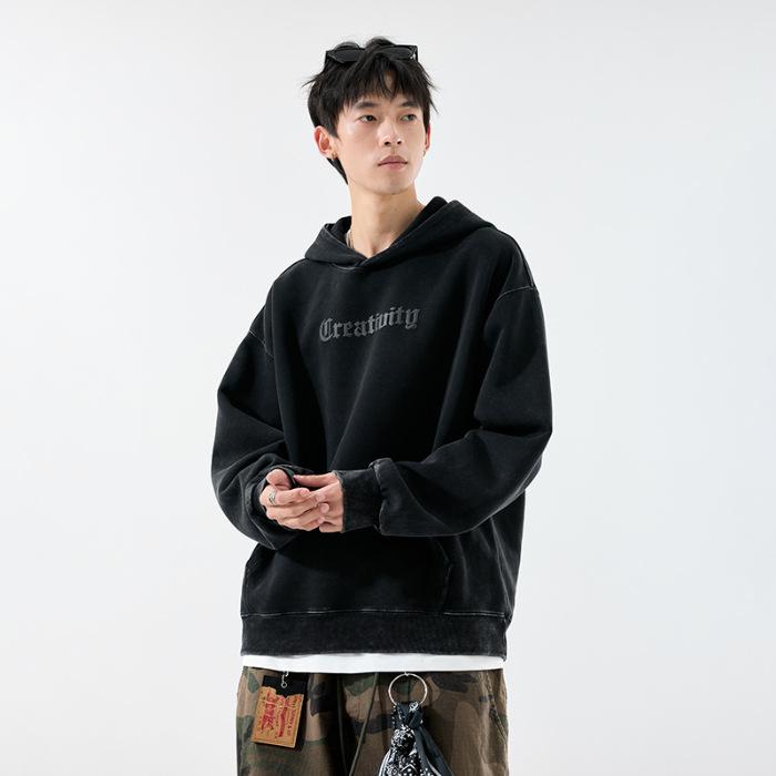 

Autumn/Winter Unisex 400G Heavyweight Washed Trendy Hoodie with Foam Print 3XL чорний