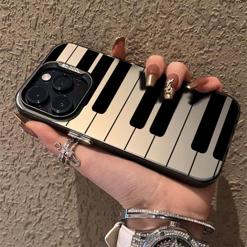 Black and white piano for Apple 16Pro mobile phone case iPhone15 color silver 1413 laser 12promax11xsm