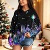 Blusão casual de lã polar para crianças com estampa de Natal e design com capuz