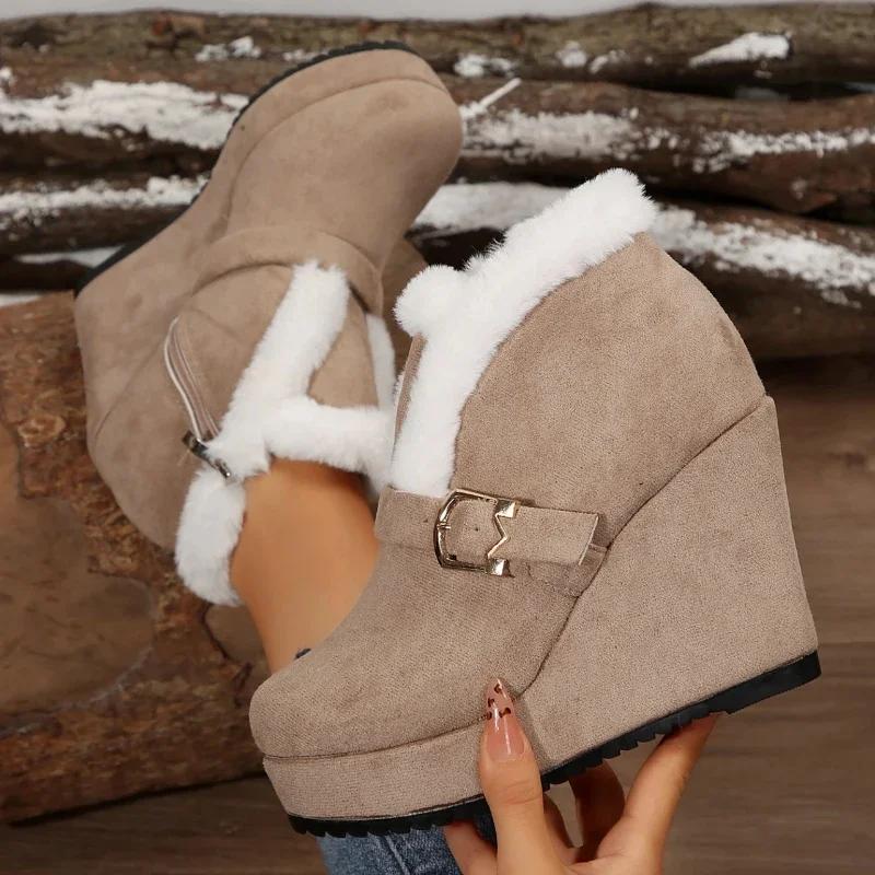 Fashion New Round Toe Buckle Boots for Women Sexy Ankle Boots Platform Heels Sleeve Middle Barrel Banquet Suede Big Size 36-43