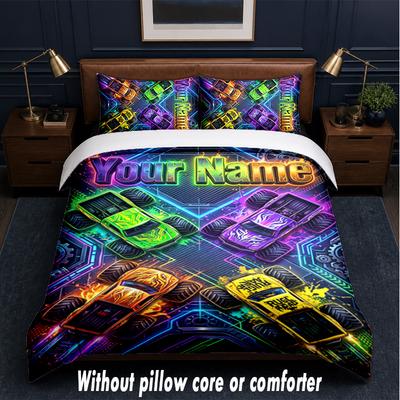 Neon-Thema Benutzerdefinierter Text oder Name 3-teiliges Bettwäsche-Set, 1 Spannbettlaken & 2 Kissenbezüge Personalisierte Heim-Bettwäsche