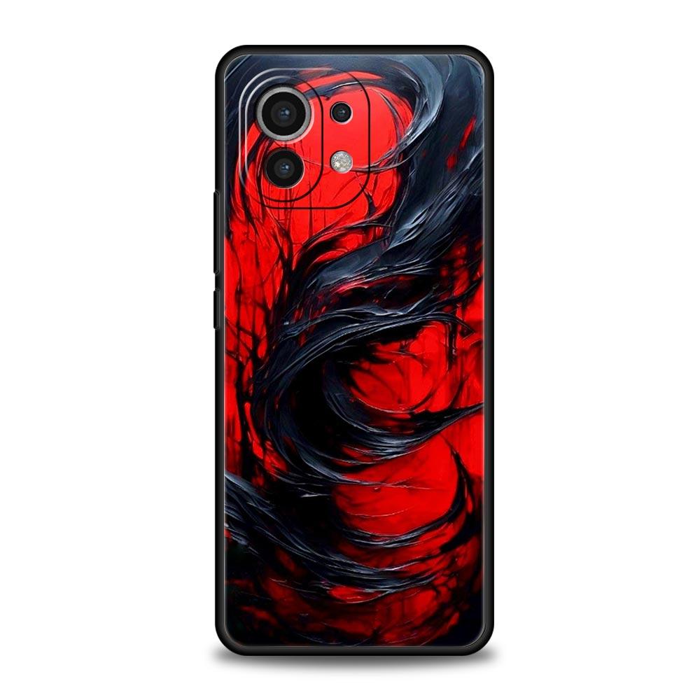 Black Red Ripple Art Phone Case Cover for Xiaomi Mi 17 15 14 13 12 11 Ultra 15T 14T 13T 12T 11T Pro Lite 5G Soft TPU Shell Funda