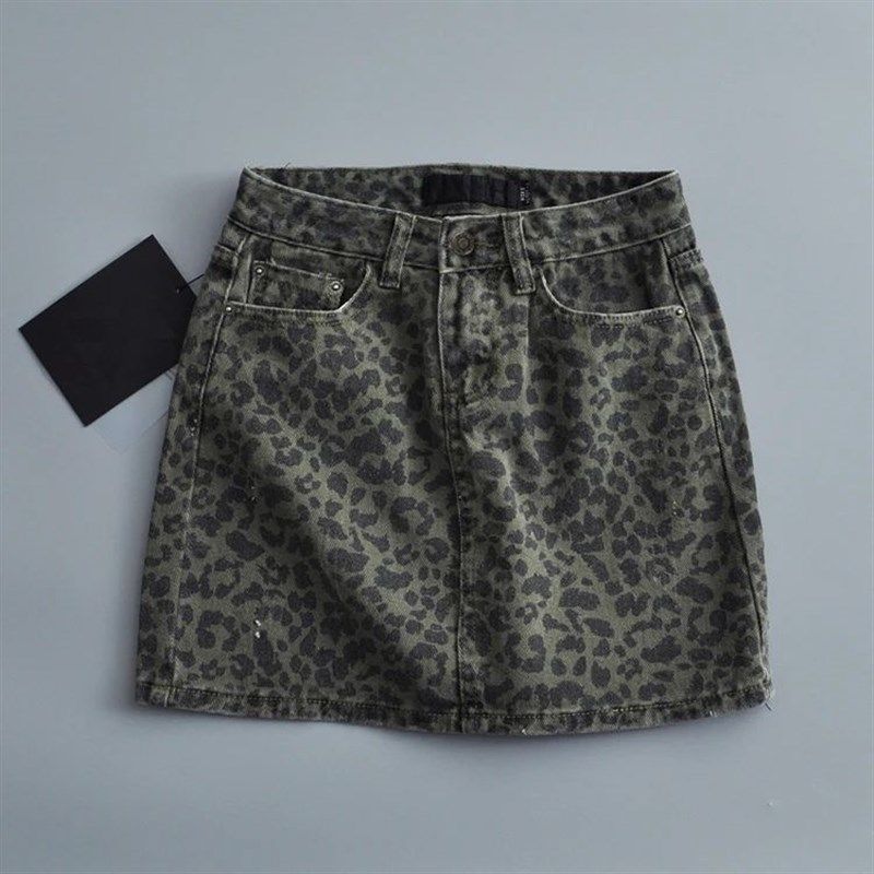 

High Waisted Mini Skirts for Women Korean Fashion Leopard Green XL(XL)