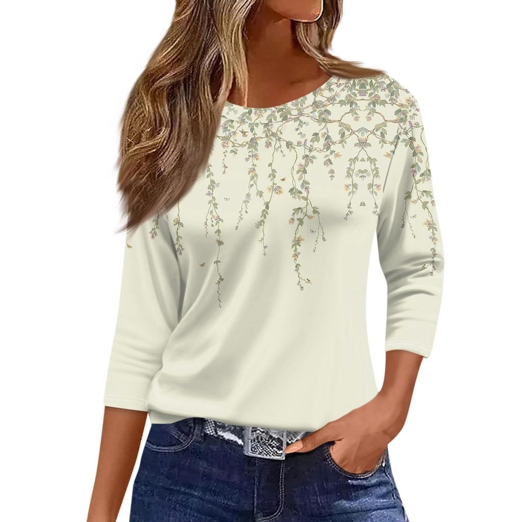 Women's Flower Small Fresh T-shirt Fashion Long Sleeve Round Neck Regular Top Spring and Autumn Wear