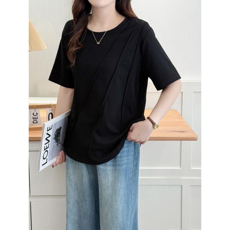 Fashionable Irregular Cotton Large Size Women's T-Shirt Short Sleeve New Slim Loose Fashionable Round Neck