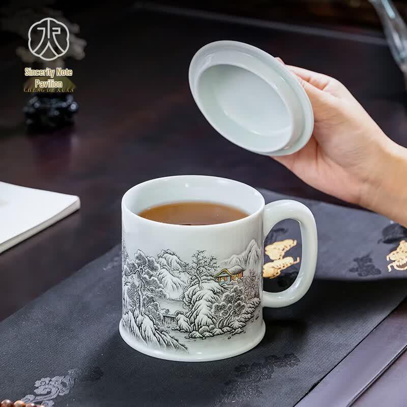 Cheng De Xuan Jingdezhen Ink Snow Scene Tea Mug with Metal Infuser