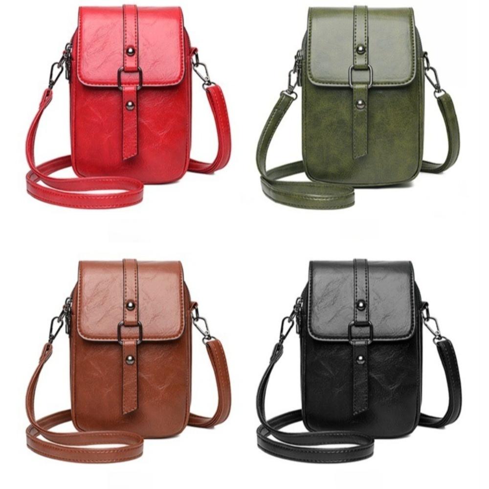 Simple PU Leather Crossbody Bag Solid Color Versatile Single Shoulder Bag Casual Mobile Phe Bag Women