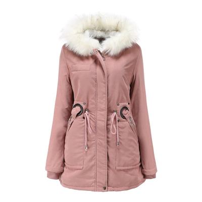 Abrigo de algodón para mujer, largo medio, con capucha, cuello de piel, abrigo de polar cálido para invierno, ropa de algodón para mujer, abrigo a prueba de frío