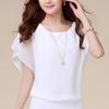 Summer Women Blouse Female Short Batwing Sleeve Oversized Loose O Neck Chiffon Shirt Office Lady Elegant Tees