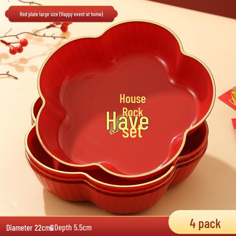Red Wedding Candy Dish & Engagement Centerpiece Set: Happy Plate for Dried Fruits & Housewarming