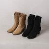 Krazing Pot Cow Suede Nubuck Winter Round Toe Modern Boots Med Heels Slip On Five-Star Decoration Women Mid-calf Boots