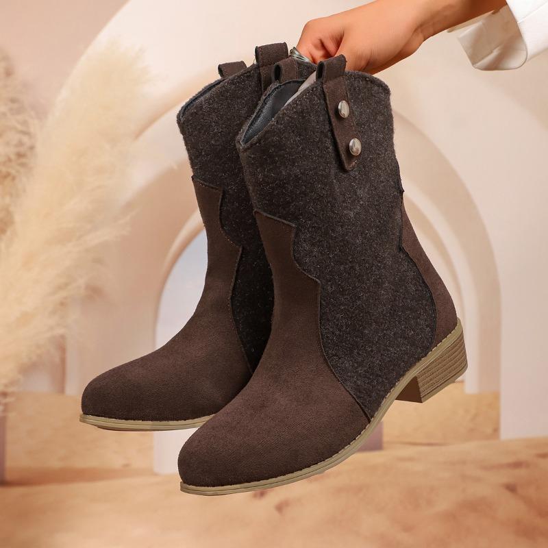 Medium Tube Fashion Boots Women's Large Size Thick Heel Pleated Feet Western Knight Boots Foreign Trade Leather Boots