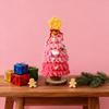 Crochet Christmas Tree Small Handmade Multi-layered Knitting Xmas Tree with Woodgrain Base for Winter Tabletop Home Room Party Decor