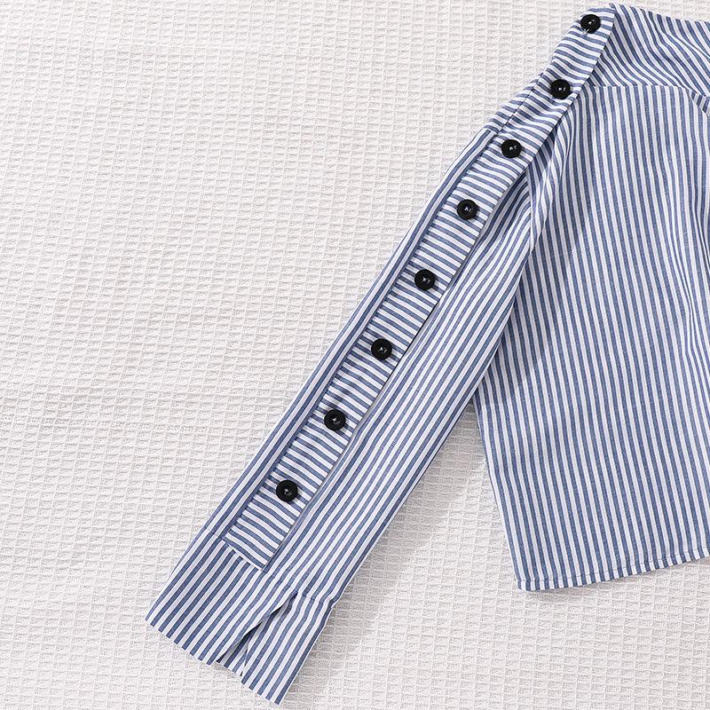 Mädchen Herbst Neue Mode Lässig Gestreift Einreihig Langarm Oberteil + Weitbeinige Hose Kinder 2-teiliges Set