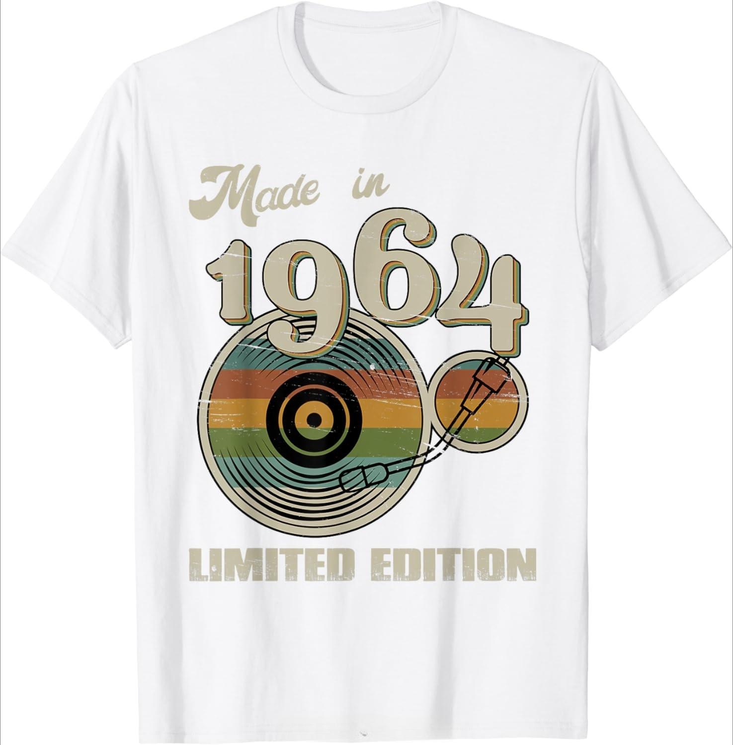 

Made in 1964 Limited Edition Retro Vinyl 60th Birthday TShirt Funny Birthday Gift Graphic T Shirt Unisex Casual Tshirt Tops XL