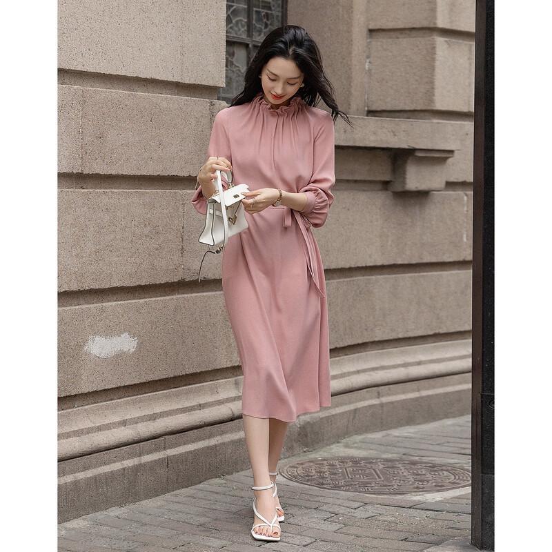 Women's Ruffle Collar Airy Acetate Midi Dress