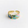 New Fashion Enamel Colorful Flower Rings For Women Adjustable Copper Gold Plated Wide Finger Band Ring Party Jewelry Gift
