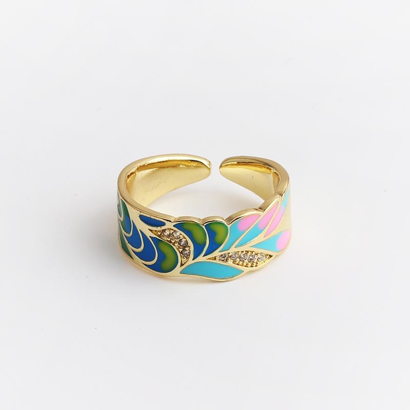 New Fashion Enamel Colorful Flower Rings For Women Adjustable Copper Gold Plated Wide Finger Band Ring Party Jewelry Gift