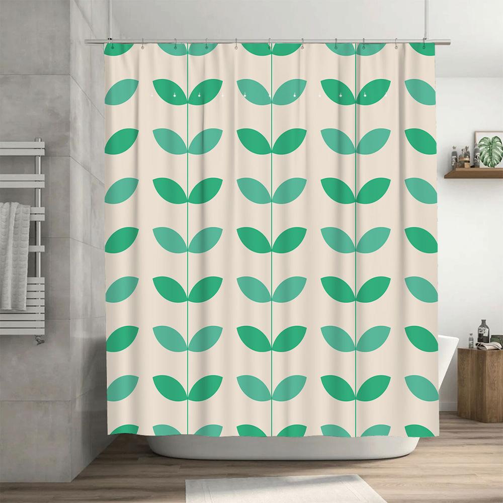 Green Leaf Pattern Shower Curtain Long Lasting Waterproof Fabric For Bathroom Decorations 180Cm X 180Cm