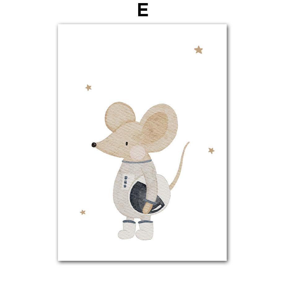 Boho Space Rocket Bear Panda Mouse Nursery Posters Cartoon Wall Art Print Canvas Painting Baby Kids Room Home Decoration Picture