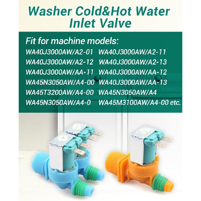 Inlet Valve Washer Cold & Hot Water Inlet Valve Fit for Samsung WA45N3050AW/A4 WA40J3000AW/A2-01 WA45T3200AW/A4-00 WA45M3100AW/A4-00 Replace