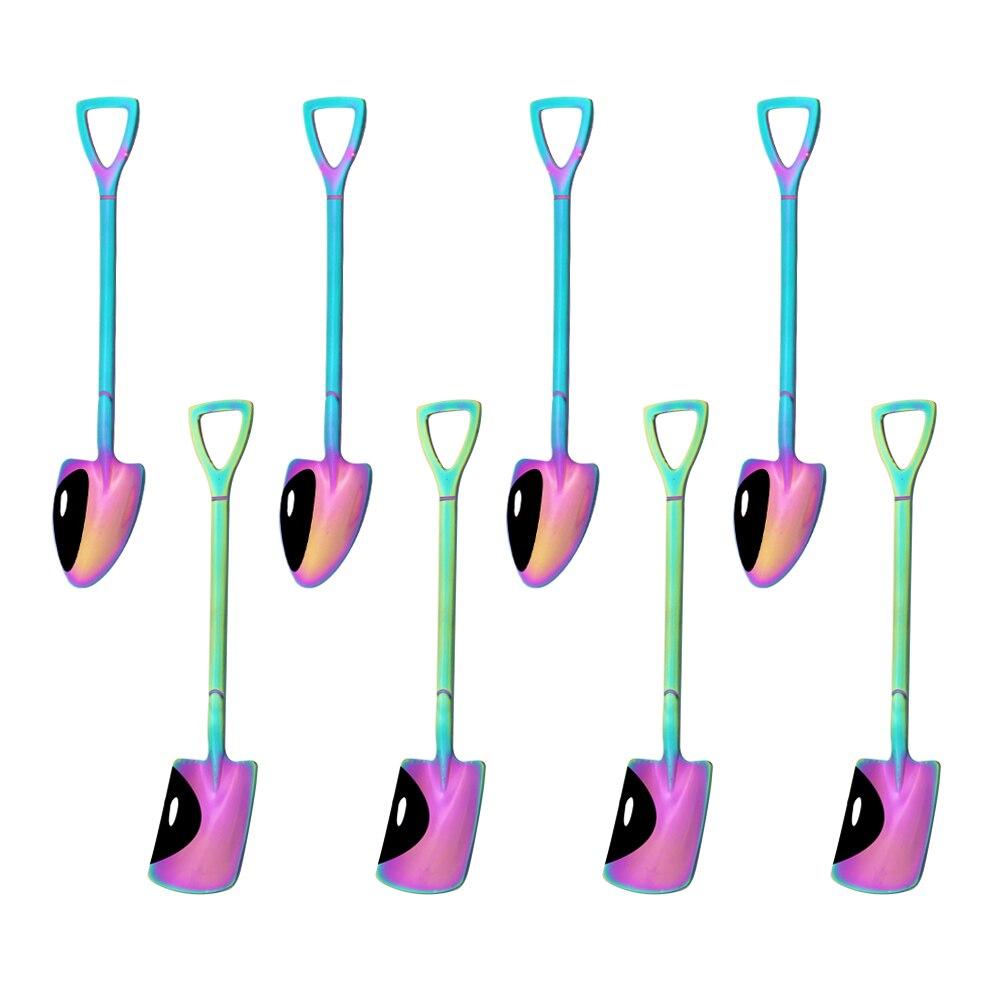 8 Stück Kaffeelöffel mit kreativem Griff, silberfarben, Edelstahl, für Tee, Dessert, langer Griff, Löffel, Eis, Schaufelform, Geschirr, Küchenzubehör