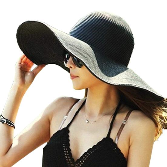 Sun Hat Widen  Brim Sun Protection Solid Color Summer Outdoor Fashion Ladies Big Brimmed Straw Hat Women Accessories