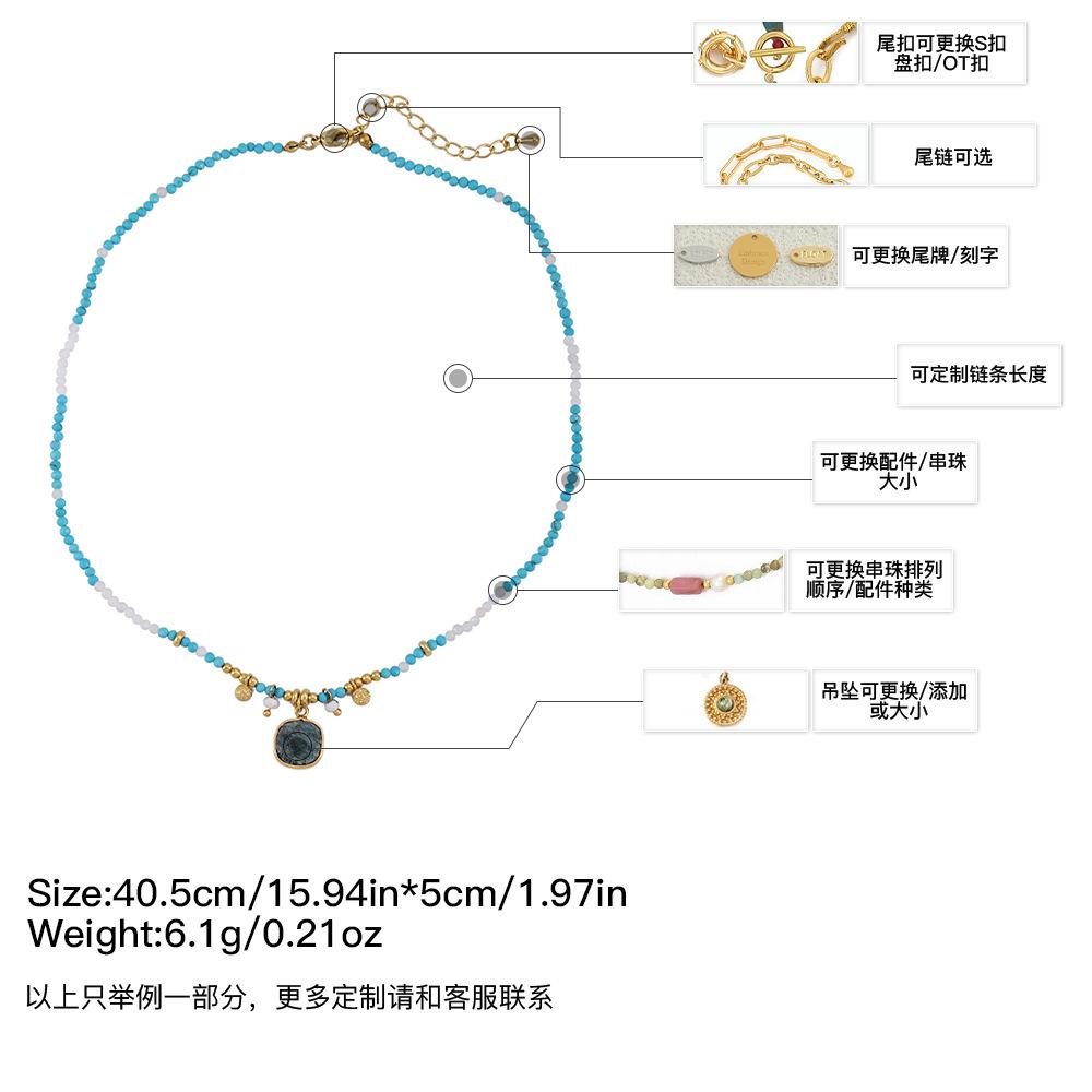 GEMCHIC Women s Bohemian Natural Turquoise Beaded Necklace with 18K Gold Plated Geometric Pendant