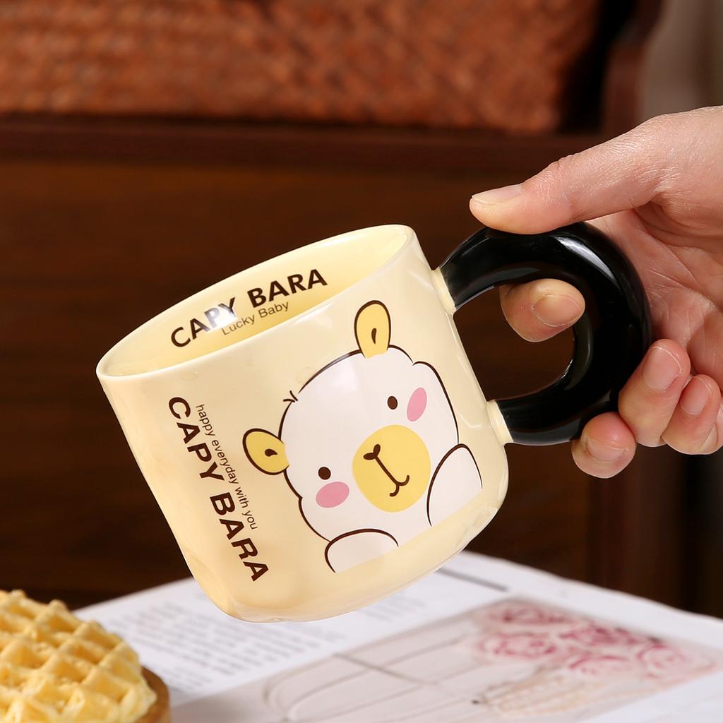 Mug with Lid Spoon Kapibala Cup Ceramic Marrard Girl Office Water Cup Children Breakfast Cup Men