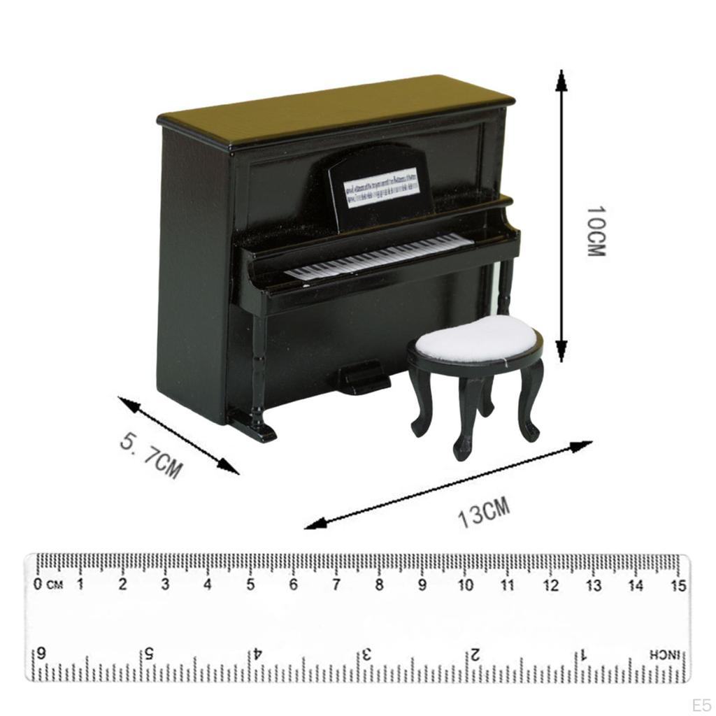 Miniature Upright Piano Set with Stool for Dollhouse Decor