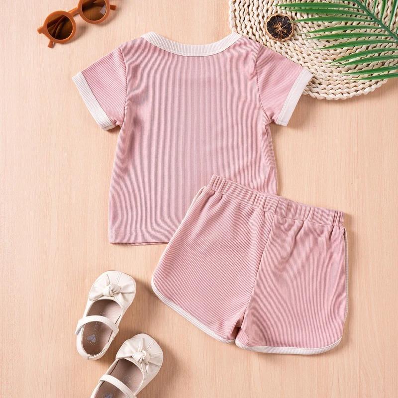 Boys Girls Ribbed Summer Outfit Set Toddler Short Sleeve T Shirt Shorts Children 2Pcs Clothes Sets Korean