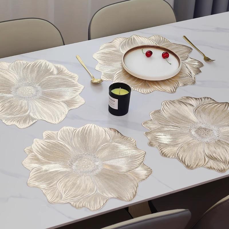 High-Value Placemats Light Luxury Lotus Non-Slip Placemats Bowl Mats Coasters PVC Heat Insulation Mat Thickened Hotel Household Washable Mat