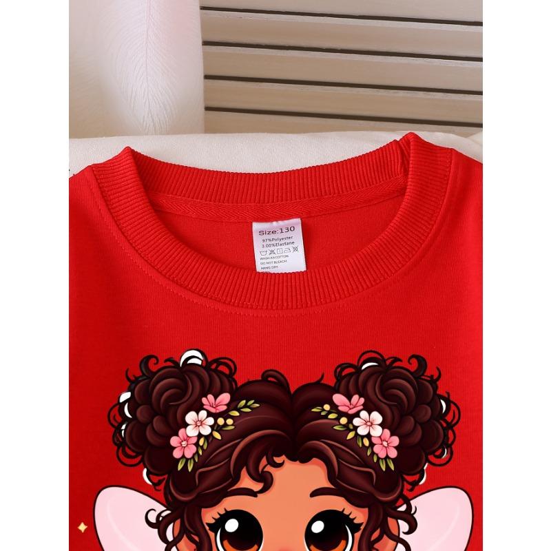 European sizes Girls Soft Crewneck Sweatshirt Cute Fairy Girl with Star Wand Print, Casual for Fall Winter, Ideal Holiday Present.