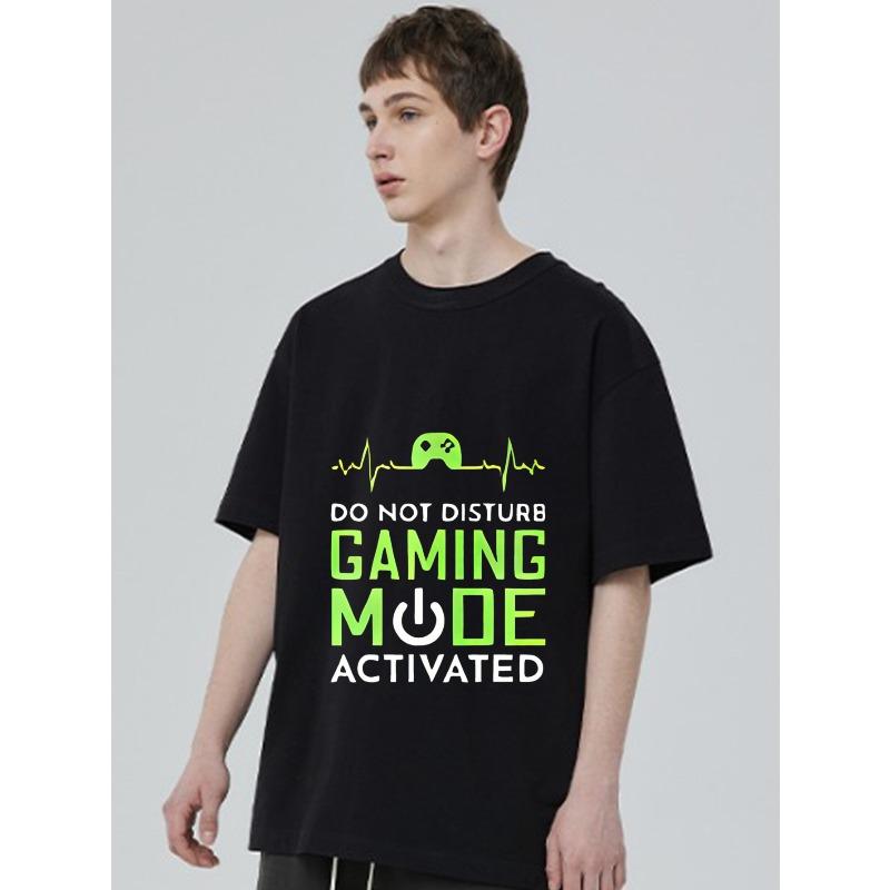 Czarny T-shirt z okrągłym dekoltem Do Not Disturb Tryb Gry Aktywowany z kontrolerem do gier Wzór bicia serca dla graczy i do noszenia na co dzień