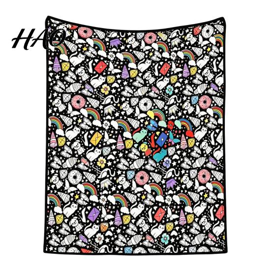 Personalized Coloring Project for Home DIY Blanket, Cartoon Patterns Print Soft Polyester Throw, Fabric Interactive Creative Family Art Projects