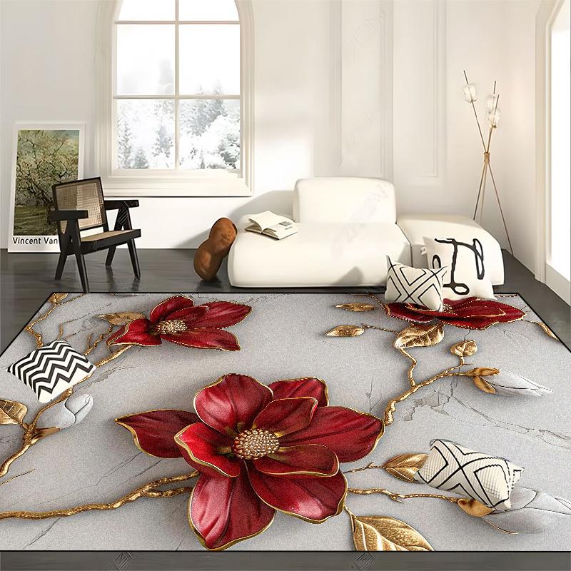 

European Rose Floral Carpets Living Room Gorgeous Decoration Sofa Table Area for Rugs Home Bedroom Non-slip Floor Mat Washable 60*90cm