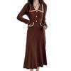 French Long-Sleeve Sweater Dress: Lapel Buttons, Contrasting Colors, High Waist, Slim-Fit Knitted Design