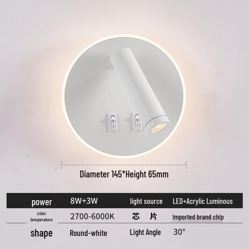 Modern Rotatable LED Bedside Wall Lamp with USB & Switch for Hotel Living Room