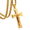 Heavy Big Jesus Cross Stainless Steel Pendant for Men Christian Crucifix Chain Necklace Religious Gold Color Jewelry Collar