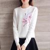2023 Women's Autumn Embroidered Crane Knit Pullover: Slimming Long Sleeve Base Layer Top